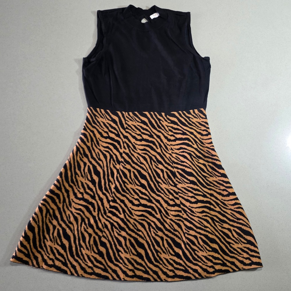 Rewind Womens XXL Sleeveless Tiger Print Mock Neck Keyhole Fit & Flare Dress
